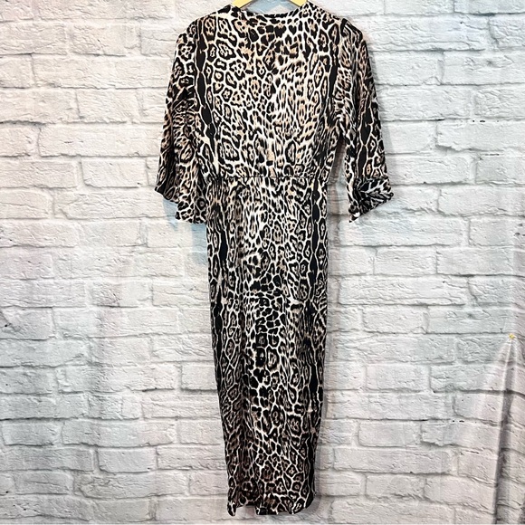 Lucca Couture Cheetah V Neck Bell Sleeve Draped Midi Dress - Small - Picture 5 of 14